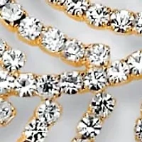 Round Crystal Goldtone Leaf Hoop Earrings 2 1/3"