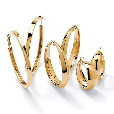 3 Pair Hoop Earrings Set in Yellow Goldtone