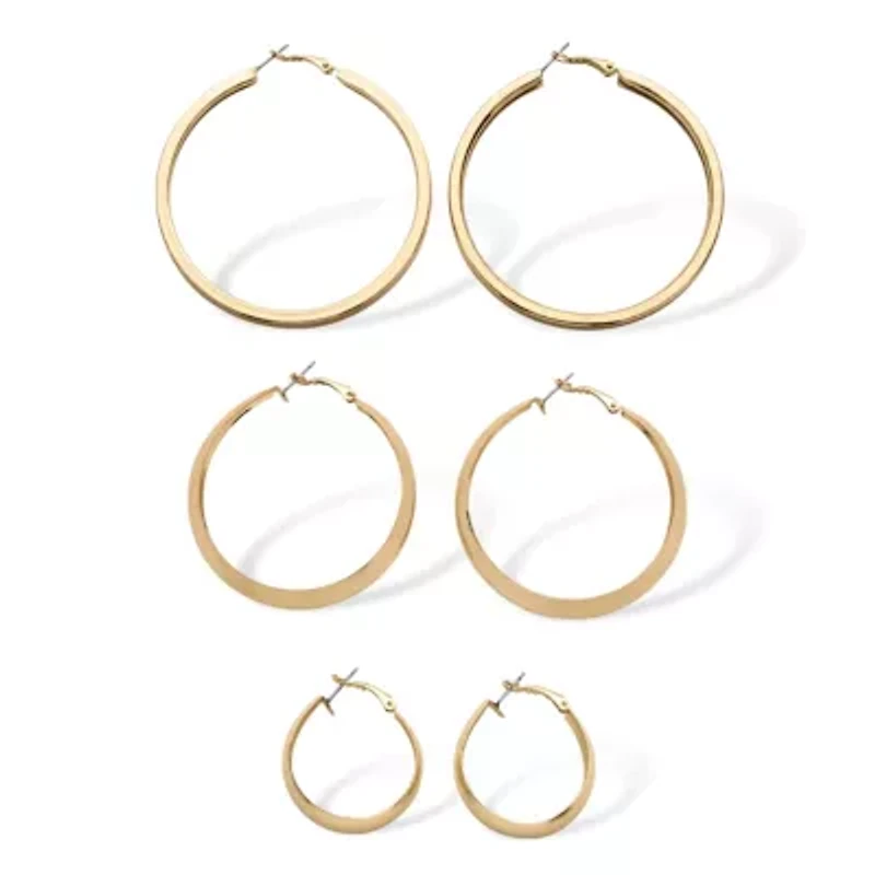 3 Pair Hoop Earrings Set in Yellow Goldtone