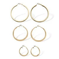 3 Pair Hoop Earrings Set in Yellow Goldtone