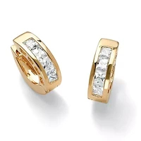 2.96 TCW Princess-Cut Cubic Zirconia Huggie-Hoop Earrings Gold-Plated