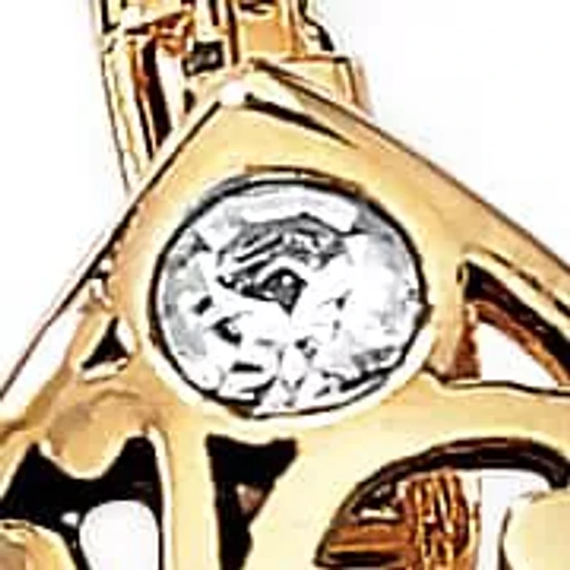 Round Crystal Accent Yellow Gold-Plated Filigree Pear-Shaped Drop Earrings