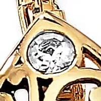 Round Crystal Accent Yellow Gold-Plated Filigree Pear-Shaped Drop Earrings