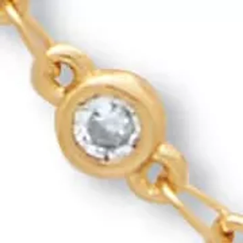 Round Cut Crystal Goldtone Station Necklace 21 inch