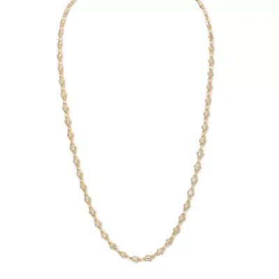 Round Cut Crystal Goldtone Station Necklace 21 inch