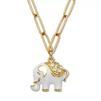 Yellow Gold Ion-Plated Crystal Elephant Layered Necklace, 19 Inches