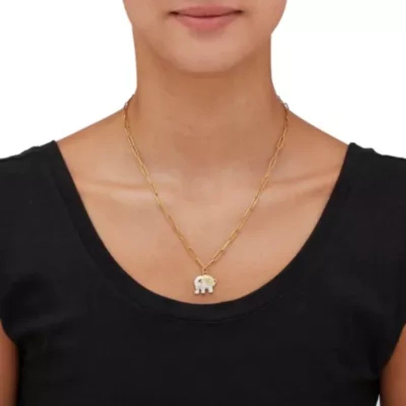Yellow Gold Ion-Plated Crystal Elephant Layered Necklace, 19 Inches