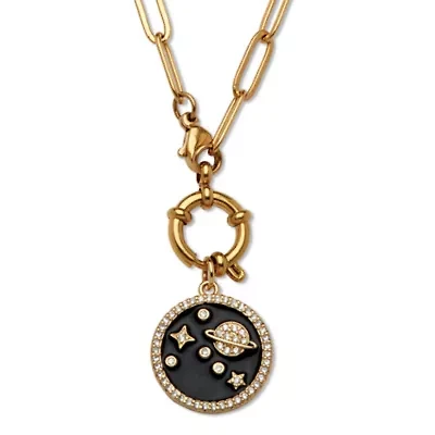 Crystal Space Pendant Yellow Gold Ion-Plated Pendant Necklace, 17 Inches