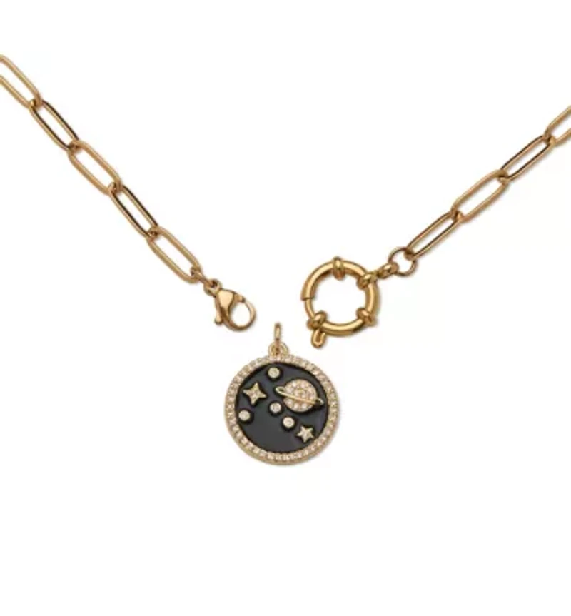 Crystal Space Pendant Yellow Gold Ion-Plated Pendant Necklace, 17 Inches
