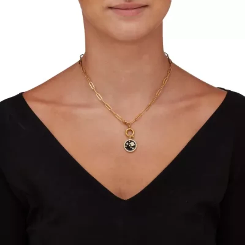 Crystal Space Pendant Yellow Gold Ion-Plated Pendant Necklace, 17 Inches