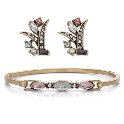 Marquise Cut Fiery Aurora Borealis Crystal Bracelet & Earring Set Goldtone