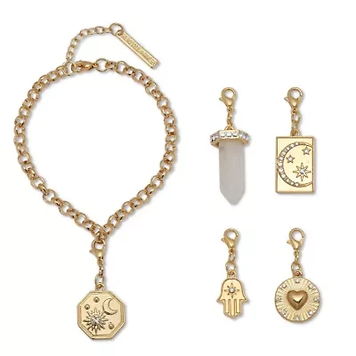 Crystal 14k Yellow Gold-Plated Interchangeable Charm Bracelet Set