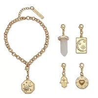 Crystal 14k Yellow Gold-Plated Interchangeable Charm Bracelet Set