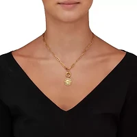 Crystal Coin Pendant Gold Ion-Plated Stainless Steel Necklace, 17 Inches