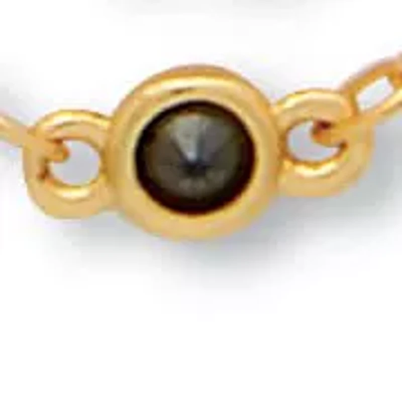 Round Cut Black Crystal Goldtone Double Strand Station Necklace 20 inch