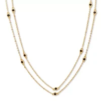 Round Cut Black Crystal Goldtone Double Strand Station Necklace 20 inch