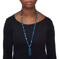 Genuine Blue Agate Cabochon Goldtone Drop Necklace, 34 inches