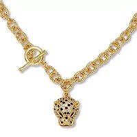 Marquise Cut Green Crystal Goldtone Link Necklace, 19 inches