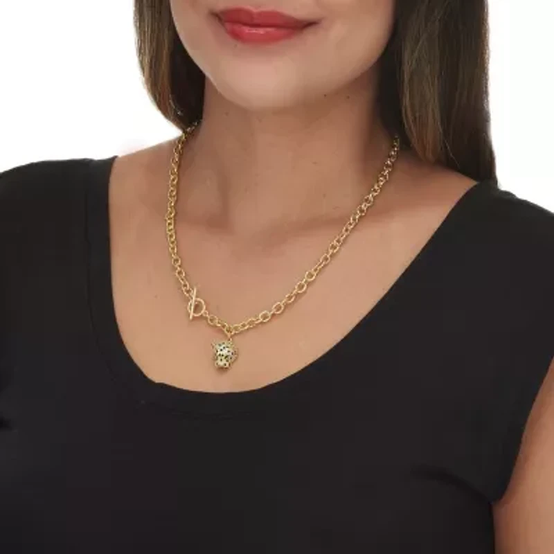 Marquise Cut Green Crystal Goldtone Link Necklace, 19 inches