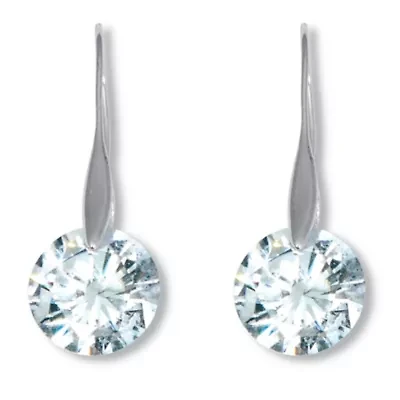 12 TCW Round Cubic Zirconia Silvertone Drop Earrings