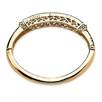 3.24 Cttw. Round Pave Simulated Emerald Goldtone Bangle Bracelet 8"