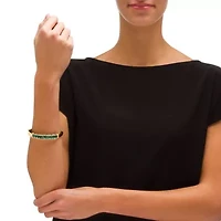 3.24 Cttw. Round Pave Simulated Emerald Goldtone Bangle Bracelet 8"