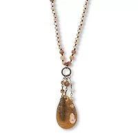Genuine Brown Jasper Antiqued Goldtone Boho Drop Necklace, 34 inches