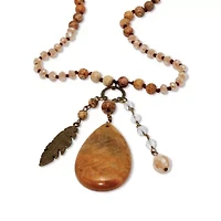 Genuine Brown Jasper Antiqued Goldtone Boho Drop Necklace, 34 inches