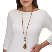 Genuine Brown Jasper Antiqued Goldtone Boho Drop Necklace, 34 inches