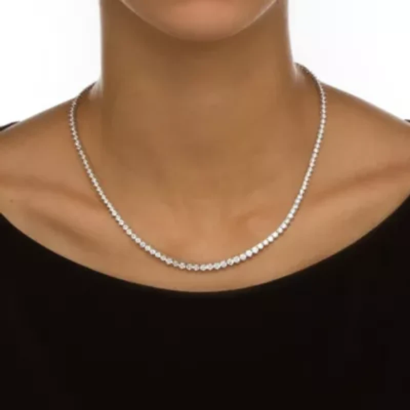 9.60 TCW Round Cubic Zirconia Platinum-Plated Tennis Necklace, 18 inches