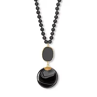 Genuine Black Agate and Lava Stone Beaded Goldtone Drop Necklace 34-inch length