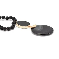 Genuine Black Agate and Lava Stone Beaded Goldtone Drop Necklace 34-inch length