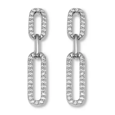 .40 TCW Round Cubic Zirconia Silvertone Paperclip Link Drop Earrings
