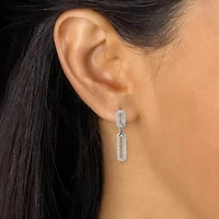 .40 TCW Round Cubic Zirconia Silvertone Paperclip Link Drop Earrings
