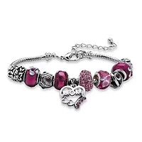 Silver Tone Round Purple Crystal Charm "Mom" Bracelet