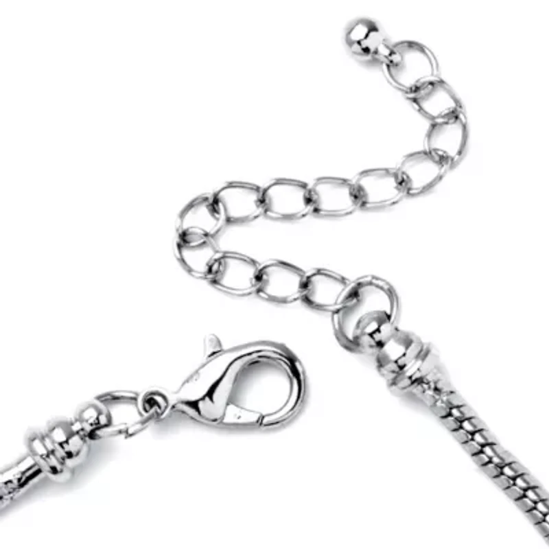 Silver Tone Round Purple Crystal Charm "Mom" Bracelet