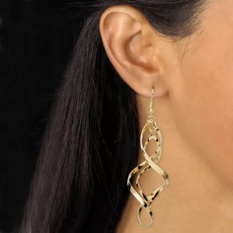 2 Pair Free-Form Twist Earrings Set in Silvertone and Yellow Goldtone