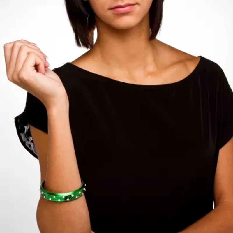 Crystal Bangle Bracelet in Green Ion Plated Stainless Steel