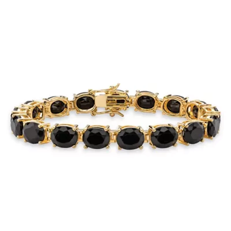 Genuine Black Onyx Gold-Plated Oval-Cut Tennis Bracelet 7.5"