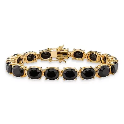 Genuine Black Onyx Gold-Plated Oval-Cut Tennis Bracelet 7.5"