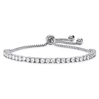 3 TCW Round Cubic Zirconia Silvertone Adjustable Drawstring Bolo Bracelet 10"