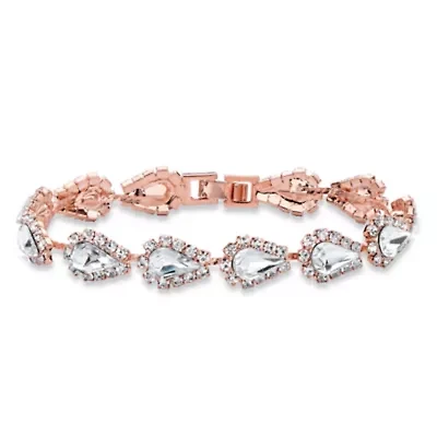 Rose Goldtone Pear-Cut Crystal Halo Strand Bracelet 7"