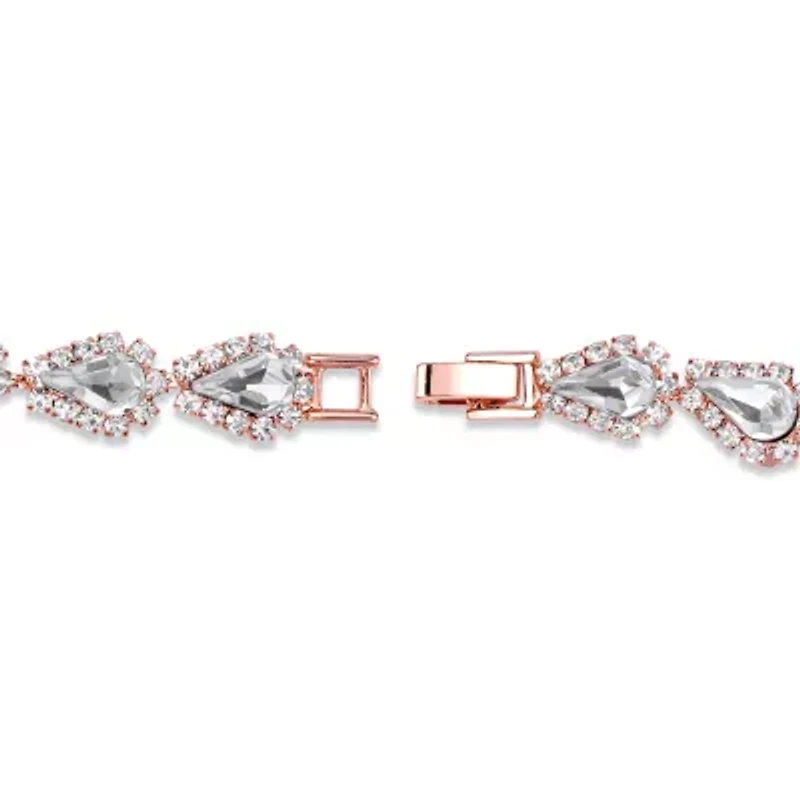 Rose Goldtone Pear-Cut Crystal Halo Strand Bracelet 7"