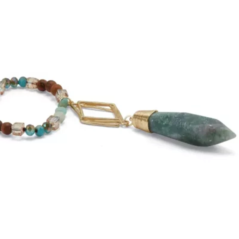 Genuine Blue Agate and Brown Agate Beaded Goldtone Drop Necklace 34-inch