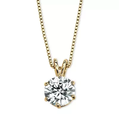 3 Cttw. Gold-Plated Silver Solitaire Cubic Zirconia Solitaire Pendant 18"