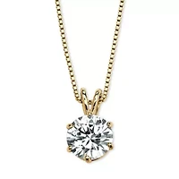 3 Cttw. Gold-Plated Silver Solitaire Cubic Zirconia Solitaire Pendant 18"