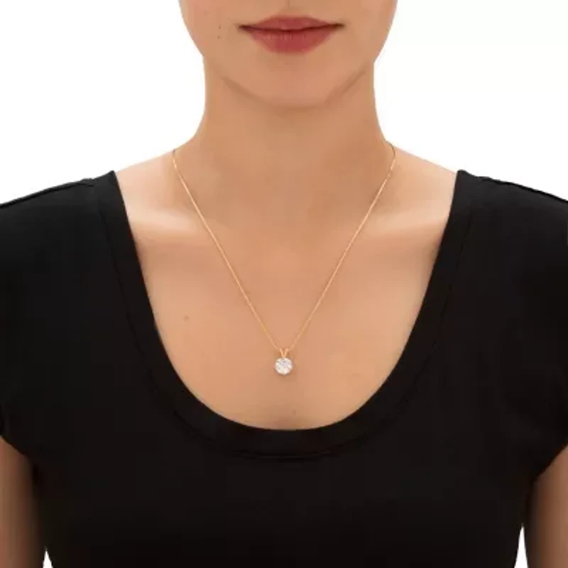 3 Cttw. Gold-Plated Silver Solitaire Cubic Zirconia Solitaire Pendant 18"