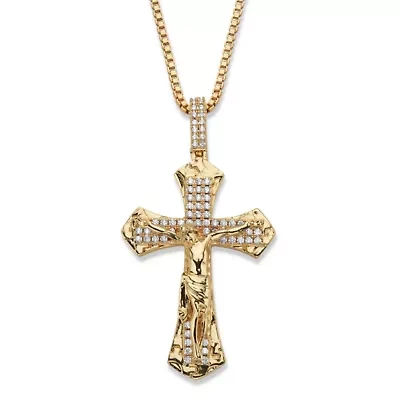 Men's 2.05 Cttw. Cubic Zirconia Gold-Plated Crucifix Necklace 22"