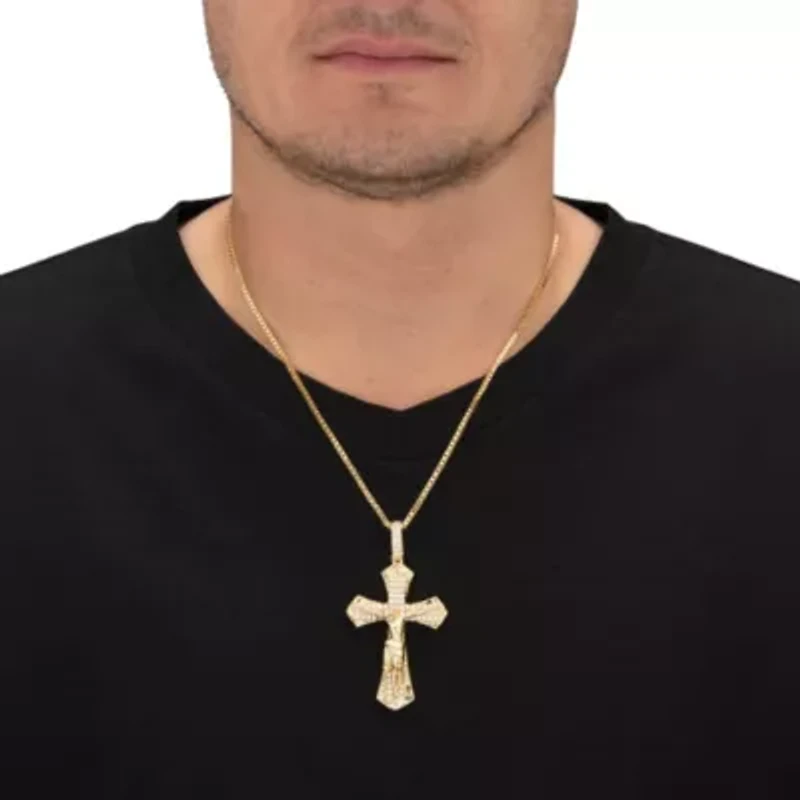 Men's 2.05 Cttw. Cubic Zirconia Gold-Plated Crucifix Necklace 22"