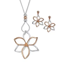 14k Rose-Plated Flower Drop Earring and Necklace Set 36-inch